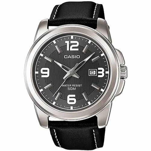  CASIO GENT’S MTP-1314L-8AVDF ENTICER BLACK LEATHER MEDIUM WATCH