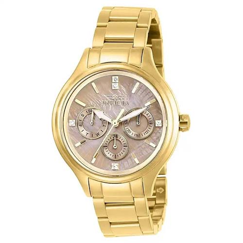 INVICTA WOMEN’S 28736 ANGEL QUARTZ OYSTER BROWN DIAL GOLD WATCH