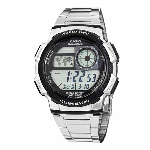 CASIO AE1000WD-1AV MEN’S SILVER-TONE DIGITAL WATCH