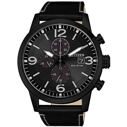 CITIZEN CA0617-29E MEN’S ECO-DRIVE CHRONOGRAPH BLACK LEATHER WATCH 