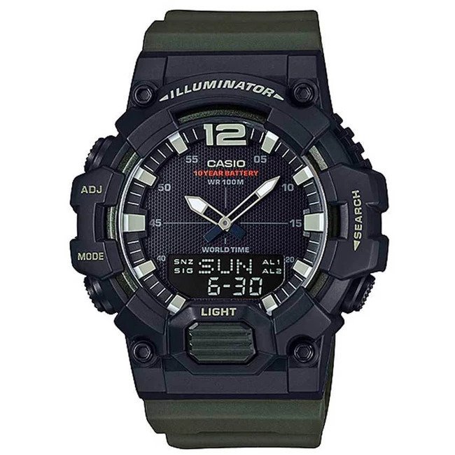 CASIO HDC-700-3AV MEN'S ANALOG DIGITAL WORLD TIME GREEN RESIN QUARTZ WATCH