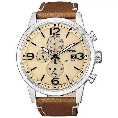 CITIZEN CA0618-18X MEN’S ECO-DRIVE CHRONOGRAPH LEATHER WATCH