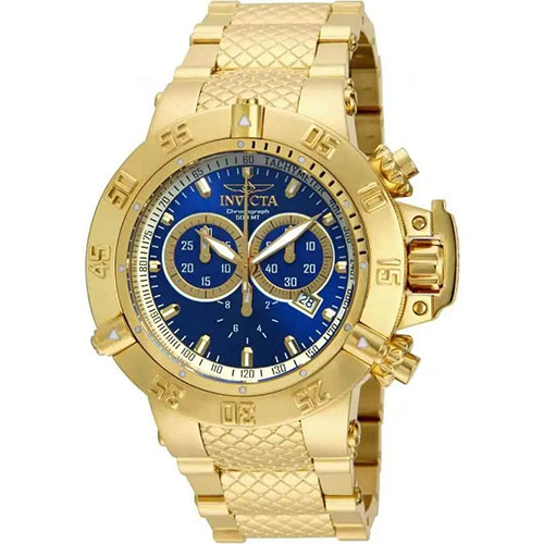 INVICTA 14501 MEN’S SUBAQUA QUARTZ YELLOW GOLD BLUE DIAL LARGE WATCH 