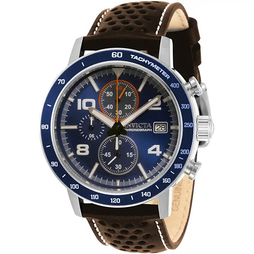 INVICTA 30933 MEN’S AVIATOR BLUE DIAL BROWN LEATHER WATCH