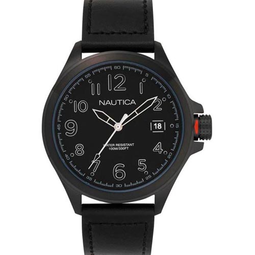 NAUTICA NAPGLP004 MEN'S GLEN PARK ANALOG BLACK LEATHER WATCH