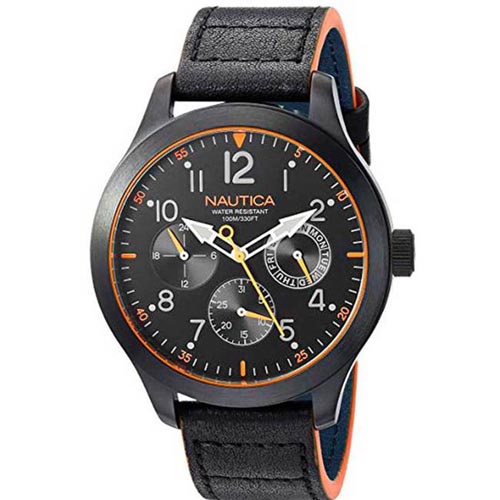 NAUTICA NAPNRL002 MEN'S NORLAND MULTI-FUNCTION BLACK LEATHER WATCH