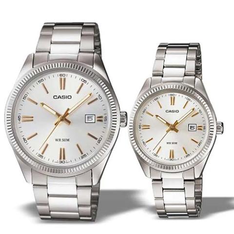 CASIO HIS N HER’S ENTICER SILVER DIAL SMALL WATCH