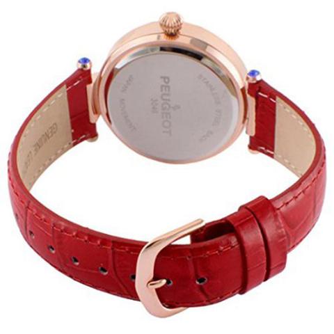 Peugeot 3046RD Women’s 14k Rose Gold Plated Red Leather Dress Medium Size Watch