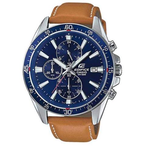 CASIO GENTS EFR-546L-2AVUDF EDIFICE CHRONOGRAPH BLUE DIAL TAN LEATHER WATCH