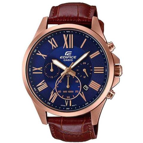 CASIO GENTS EFV-500GL-2AVUDF EDIFICE BROWN LEATHER PINK-GOLD CASE CHRONOGRAPH WATCH