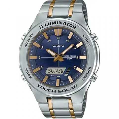 CASIO AMWS850SG-2AV MEN’S SOLAR POWERED MULTI-FUNCTION TWO-TONE BRACELET WATCH