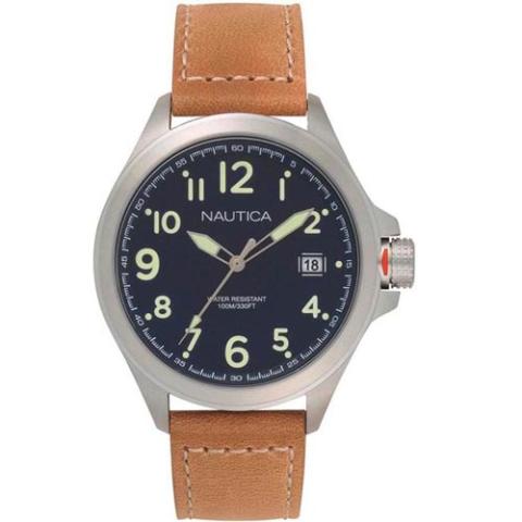 NAUTICA NAPGLP002 MEN'S GLEN PARK BLUE DIAL LEATHER WATCH