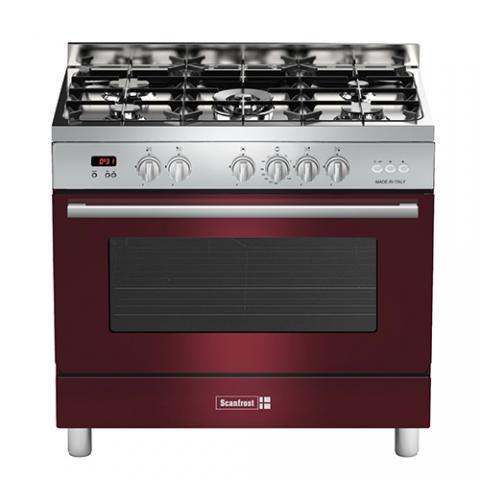 SCANFROST SCFTPD95 B RED - 90X60 CM SEMI PROFESSIONAL COOKER 4  GAS BURNER 1 WOK BURNER | GAS OVEN