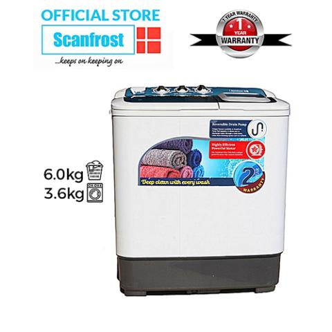 SCANFROST SFSATT6M 6KG SEMI-AUTOMATIC TWIN TUB WASHING MACHINE