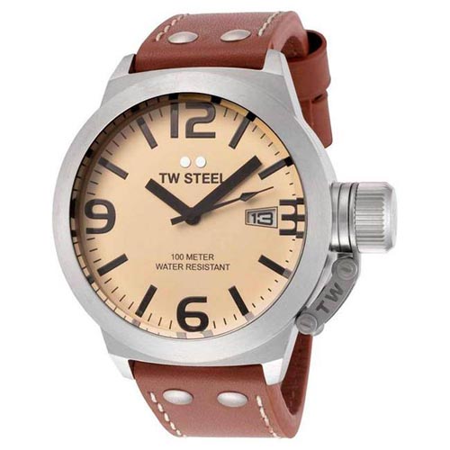 TW STEEL TW1 MEN'S CANTEEN 45MM CREAM DIAL LEATHER WATCH