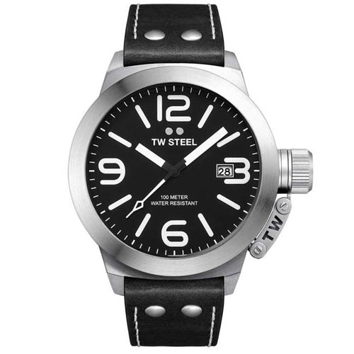 TW STEEL TW2 MEN'S CANTEEN BLACK DIAL BLACK LEATHER WATCH