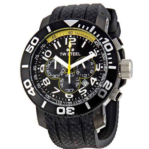 TW STEEL TW74 MEN'S GRANDEUR DIVER CHRONOGRAPH ALL BLACK PVD RUBBER WATCH